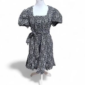 RN Studio by Ronnie Nicole black and white floral puff sleeve dress size XL